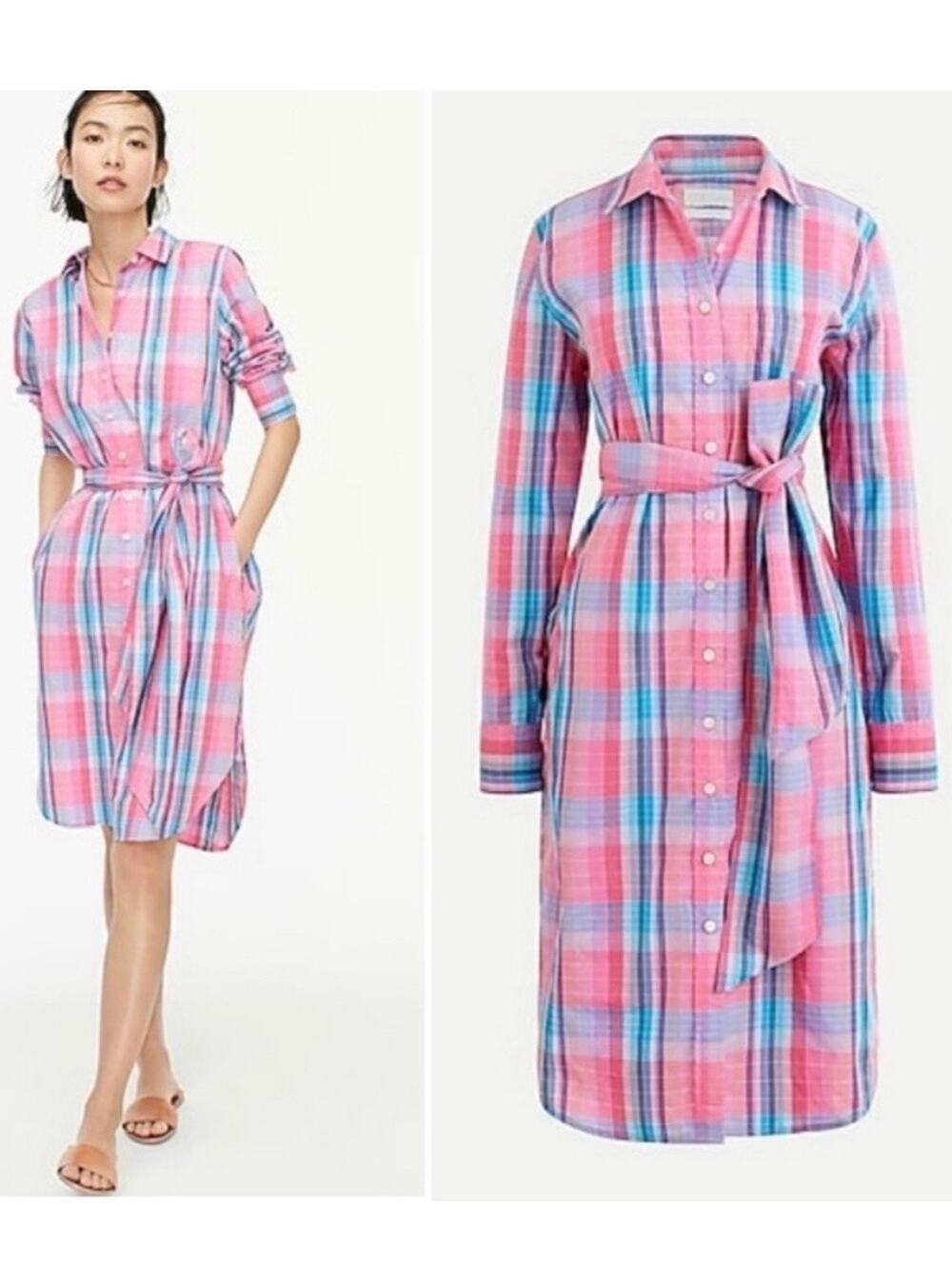 J.Crew Pink&Blue Plaid Button Front Shirt Dress Sz.4